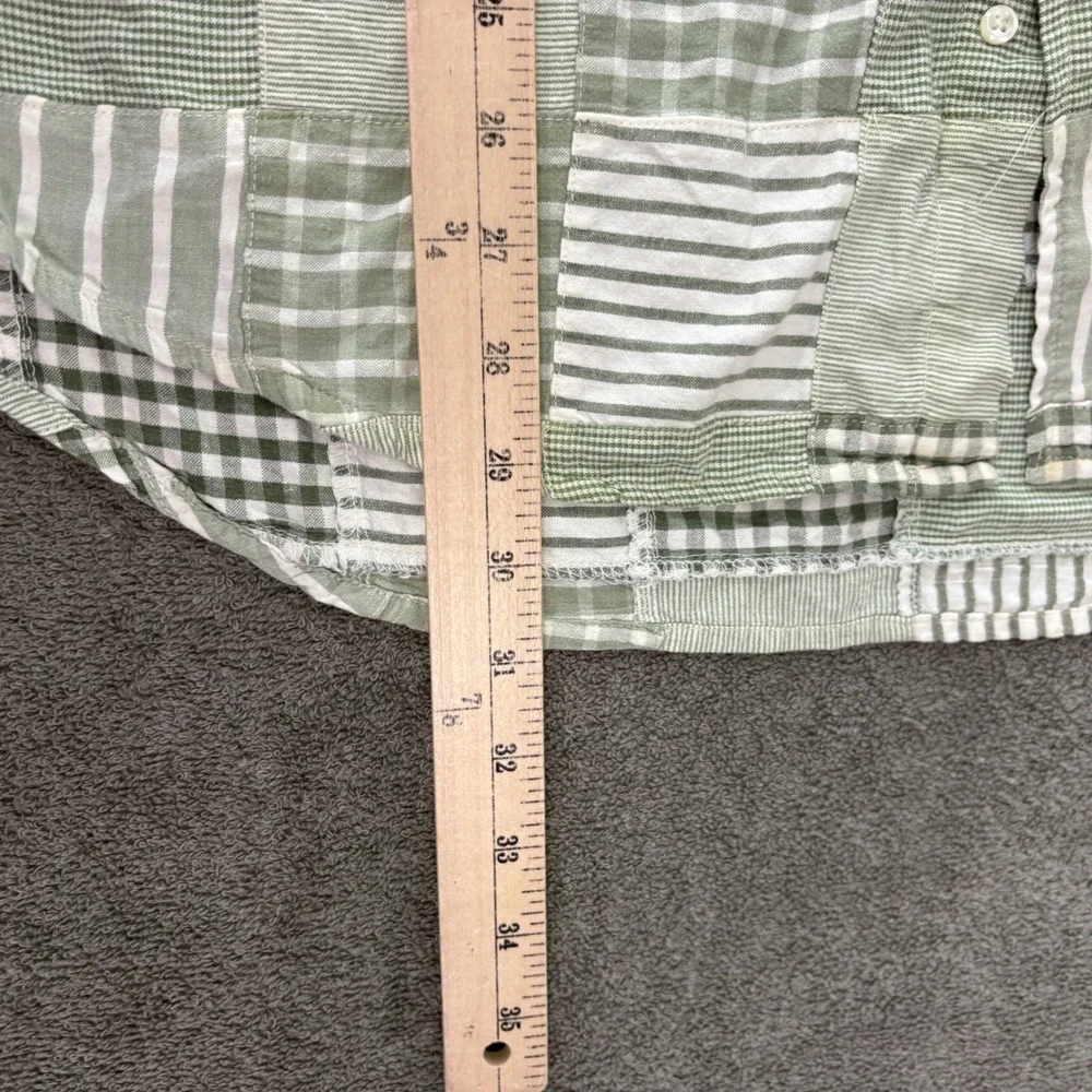 Brooks Brothers Sport Shirt Mens M Green Patchwork Button Up Short Sleeve Cotton